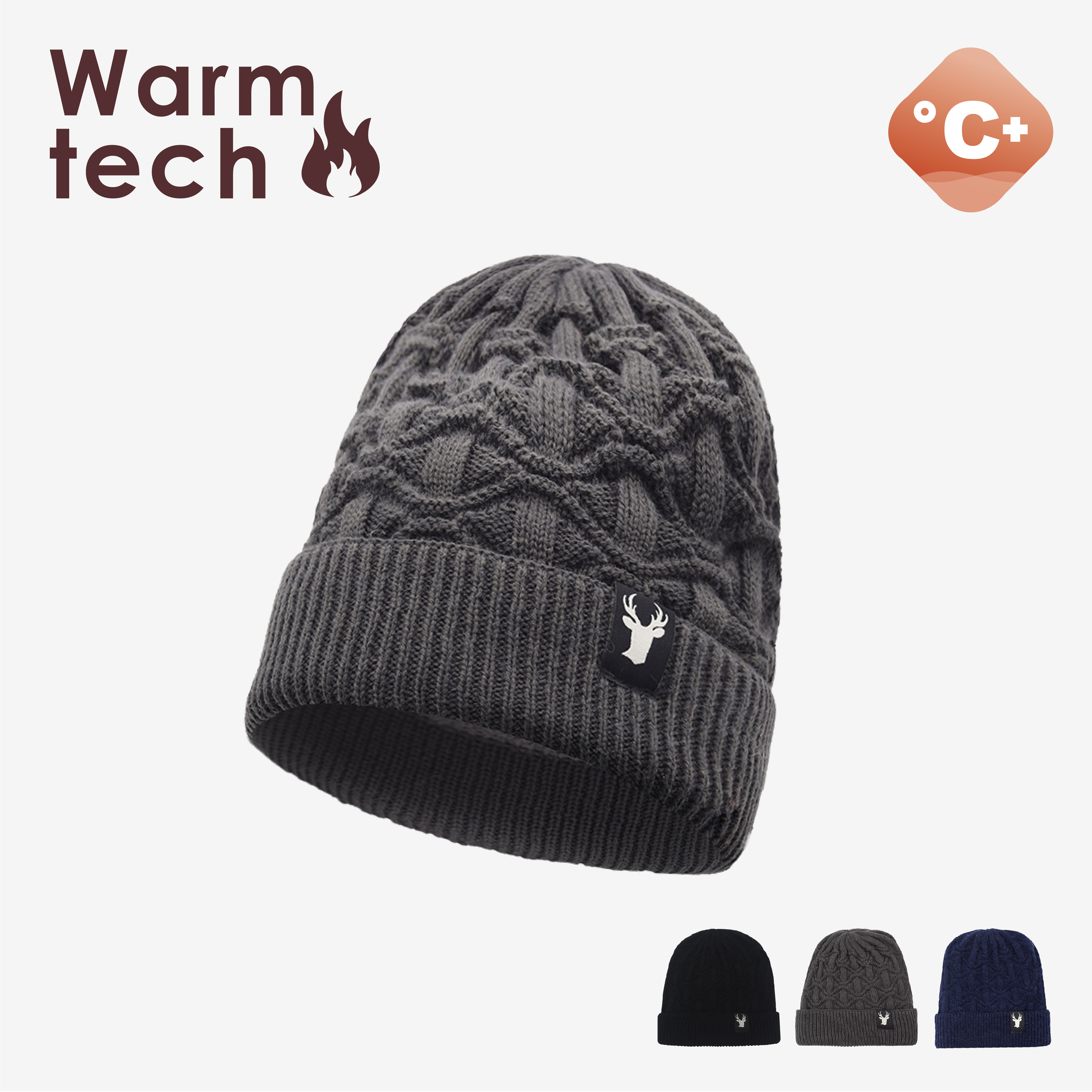 【肌暖】台灣製 鹿頭布標波浪紋反摺針織毛帽丨H1521T