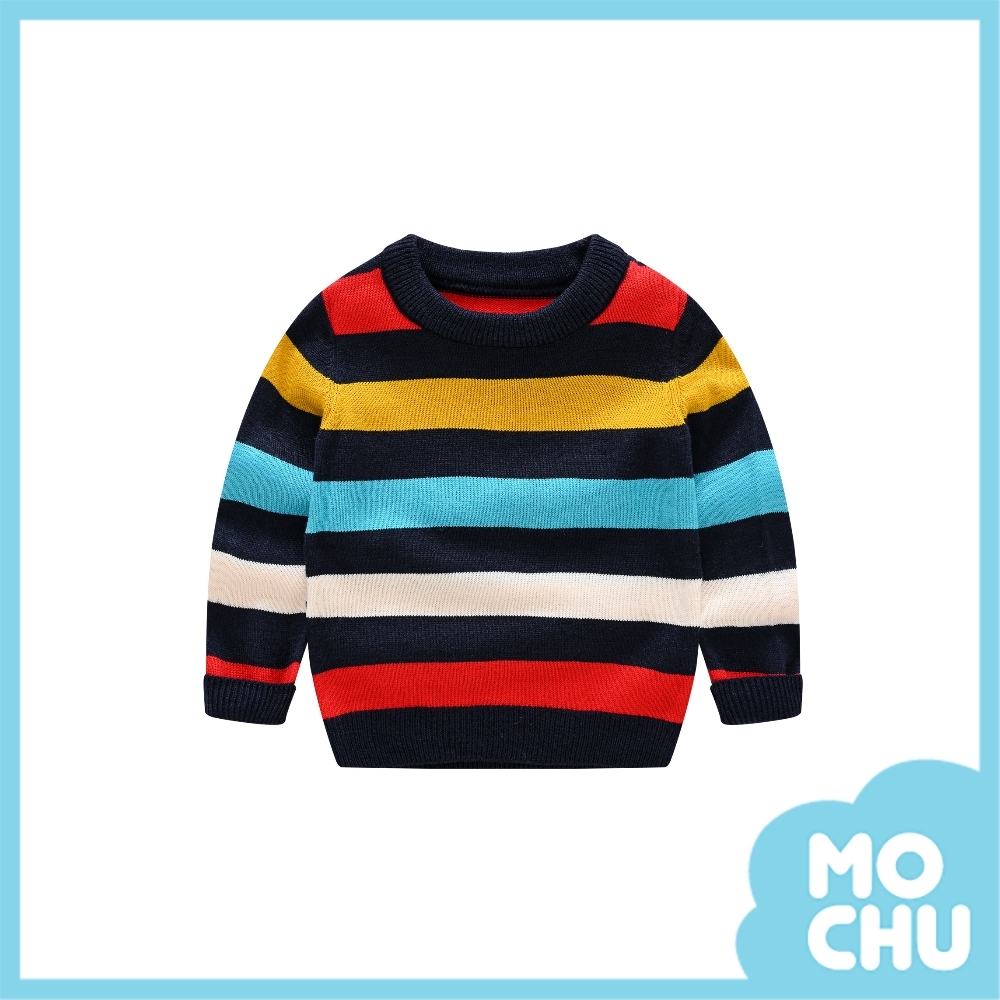 經典拼色條紋圓領毛衣