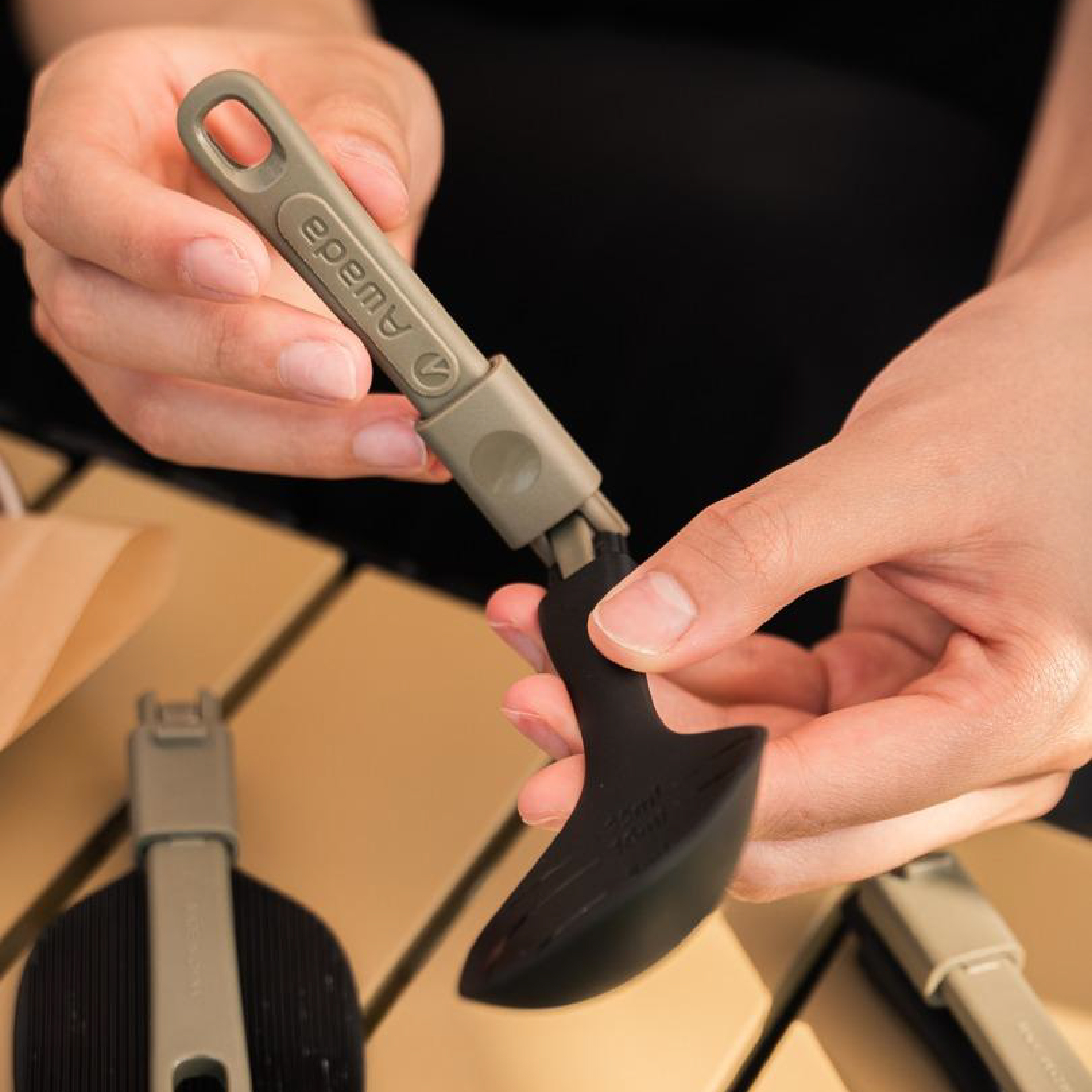 AWADA耐熱折疊廚具三件組 軍綠 湯勺 / 煎匙 / 扁勺  露營/登山/旅遊 51CBZAD003