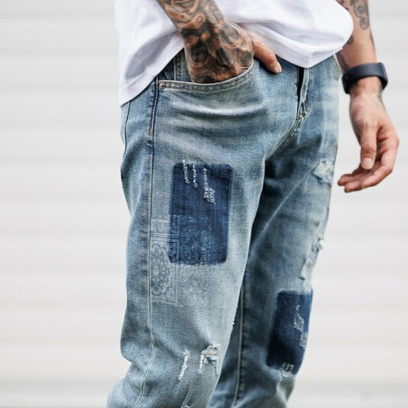 AGO 仿舊 印花 水洗 彈力牛仔褲    (9136)