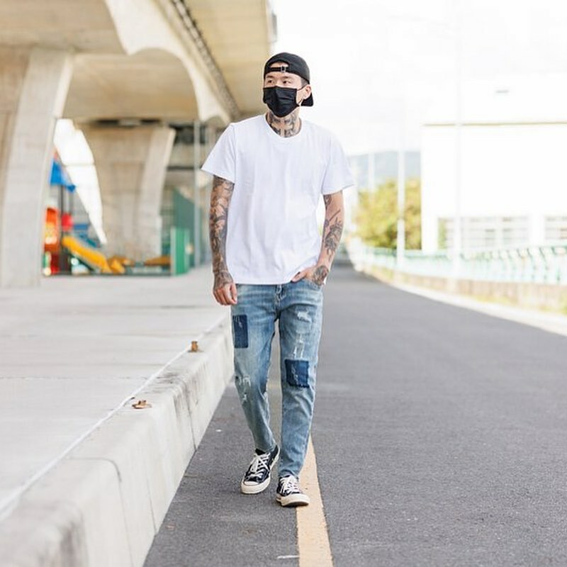 AGO 仿舊 印花 水洗 彈力牛仔褲    (9136)