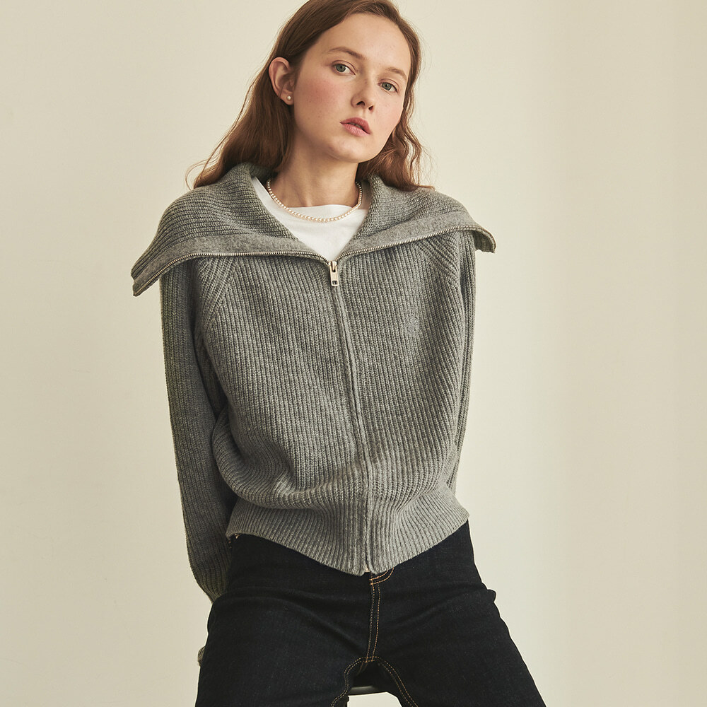 RONRON Sailor Zip Up Cashmere Wool Knit Grey