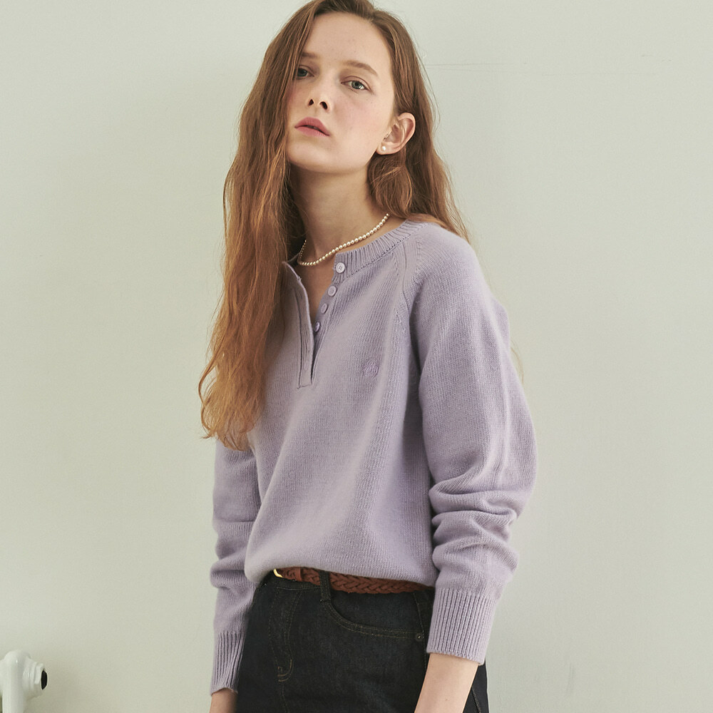 RONRON Henry Neck Cashmere Wool Knit Soft Purple