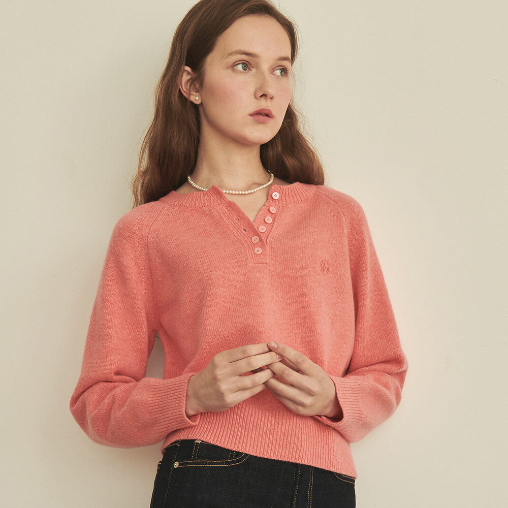 RONRON Henry Neck Cashmere Wool Knit Pink