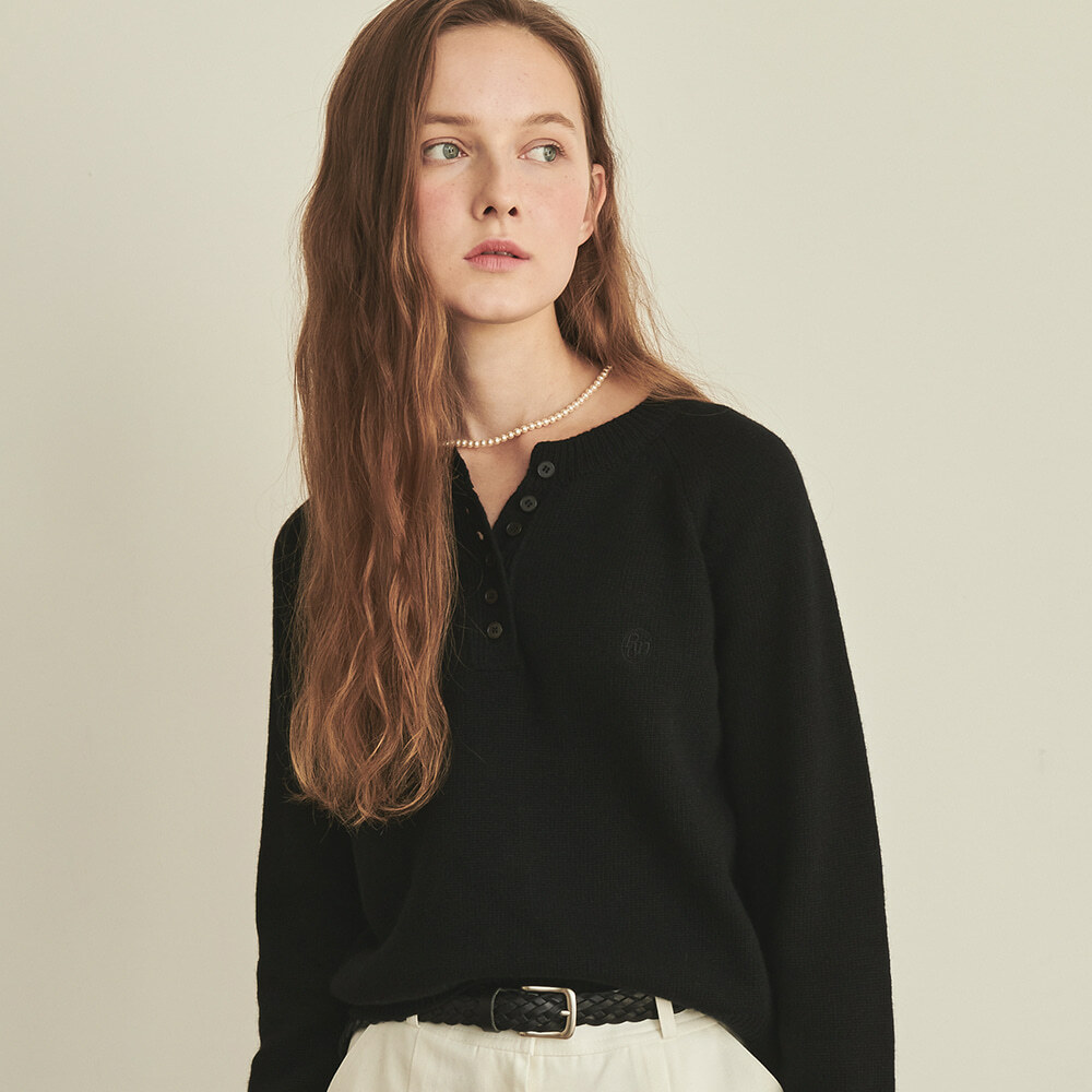 RONRON Henry Neck Cashmere Wool Knit Black