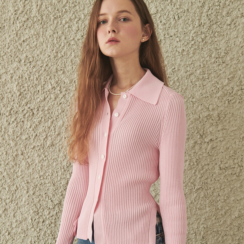 RONRON Golgi Collar Slim Cardigan Pink