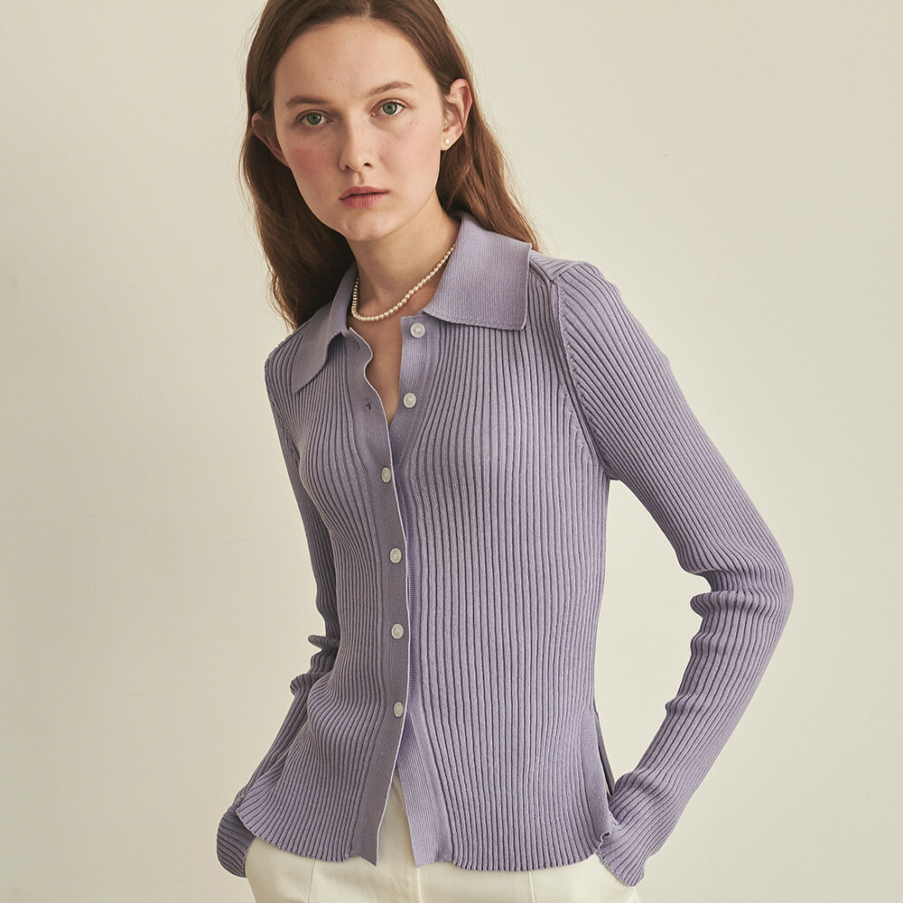 RONRON Golgi Collar Slim Cardigan Lavender