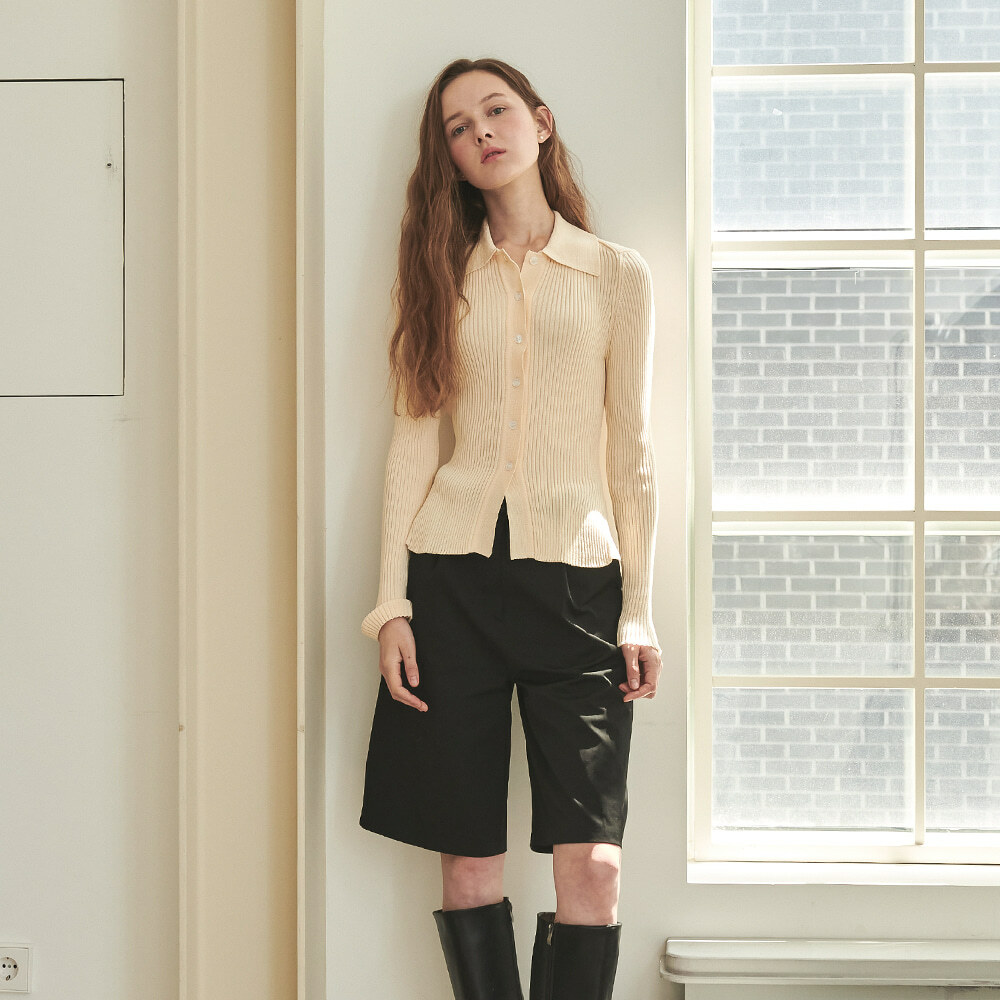 RONRON Golgi Collar Slim Cardigan Light Beige