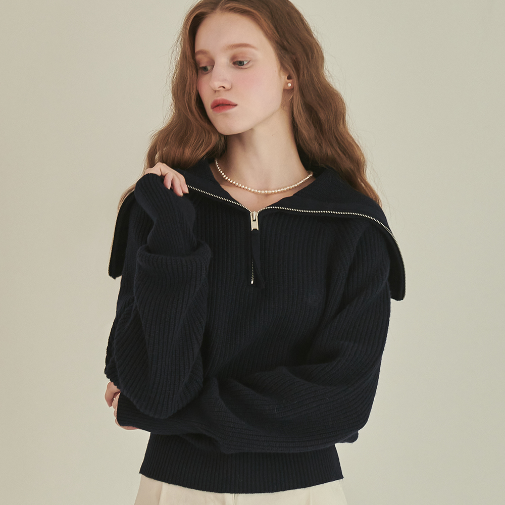 RONRON Sailor Half Zip Up Cashmere Knit Navy