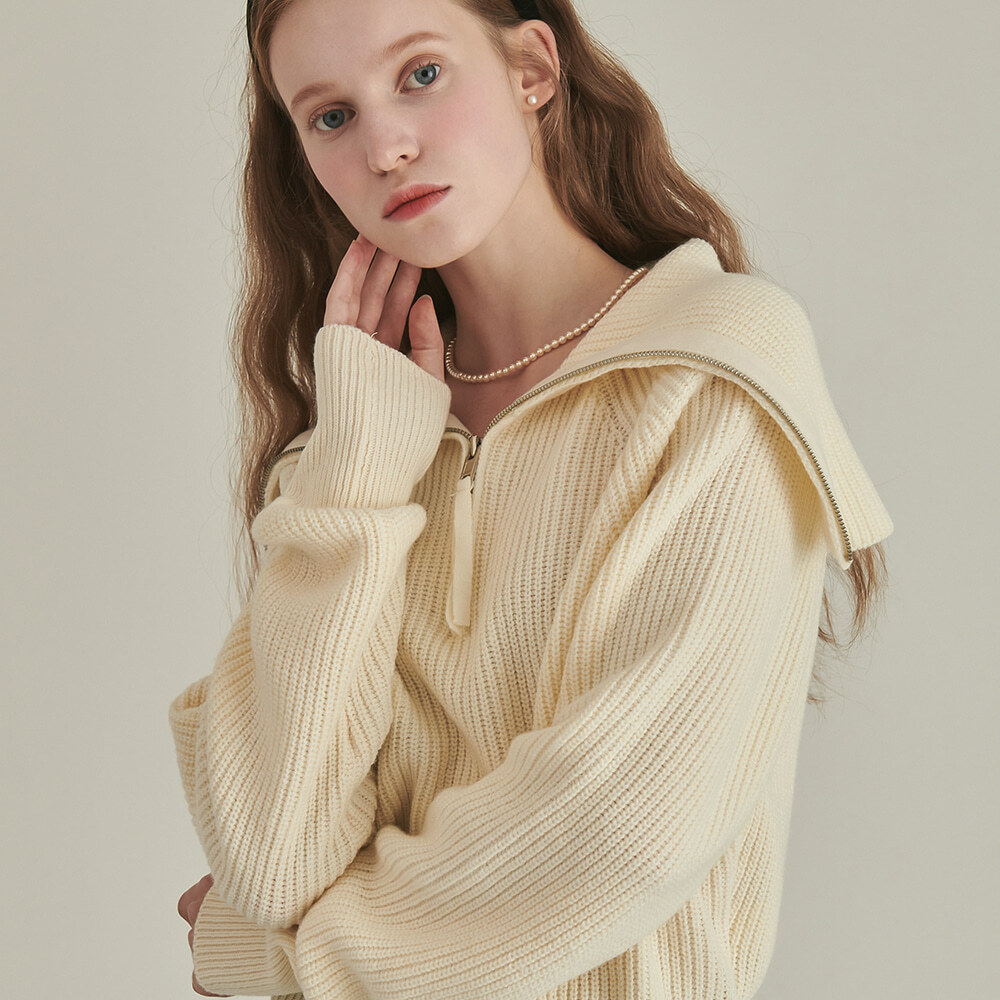RONRON Sailor Half Zip Up Cashmere Knit Ivory