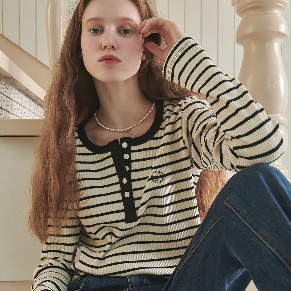 RONRON Henryneck Long Sleeve Black Stripe
