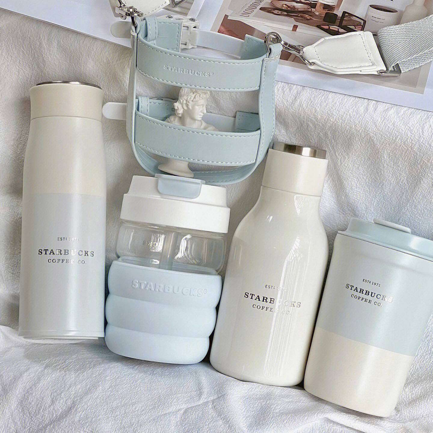 STARBUCKS 聖誕系列 星巴克 吸管杯 保溫杯 杯套 寶寶藍 淺藍 奶油白 拼接 / 現貨
