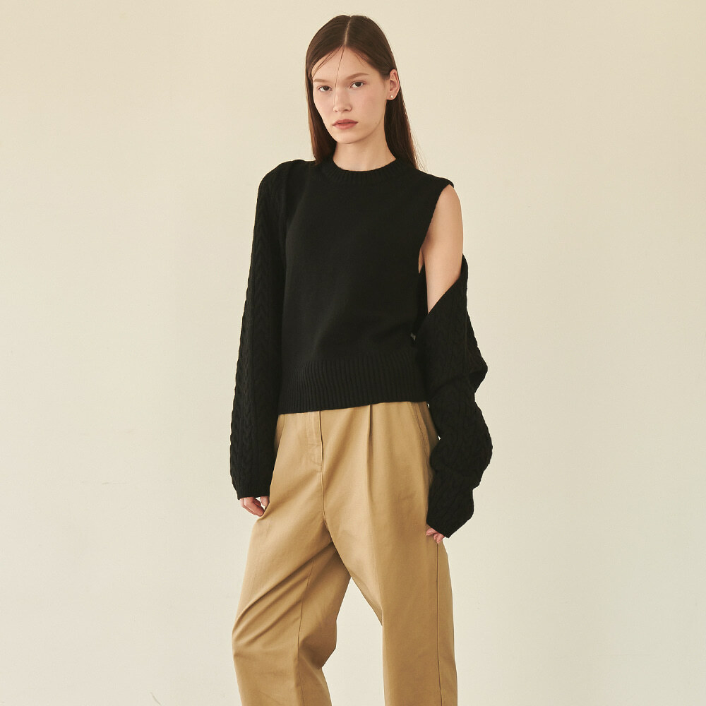 RONRON [SET] Cashmere Cable Bollero Knit Set Black