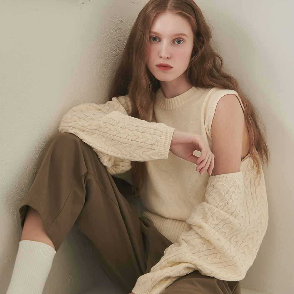 RONRON [SET] Cashmere Cable Bollero Knit Set Ivory