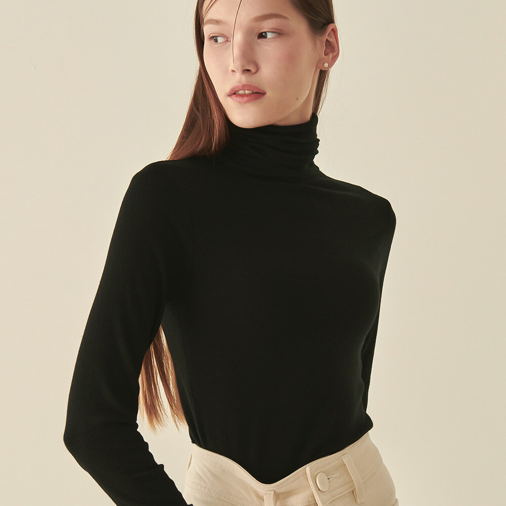RONRON Wool Blended Long Turtleneck Black