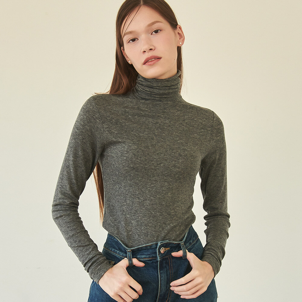RONRON Wool Blended Long Turtleneck Charcoal