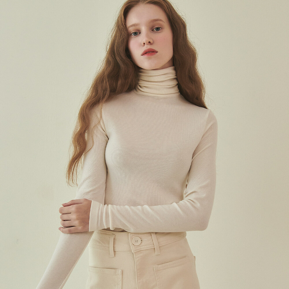 RONRON Wool Blended Long Turtleneck Ivory