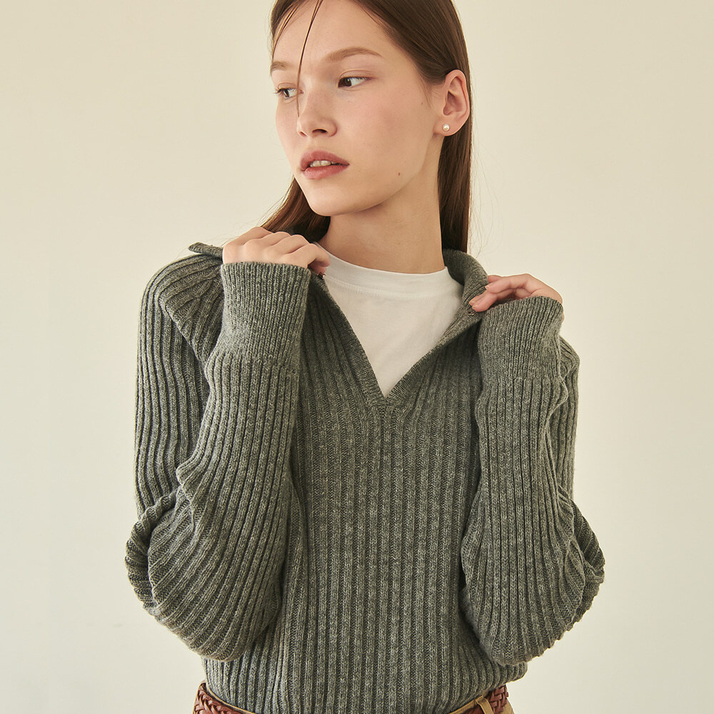 RONRON Raglan Collar Hook Cashlike Knit Grey