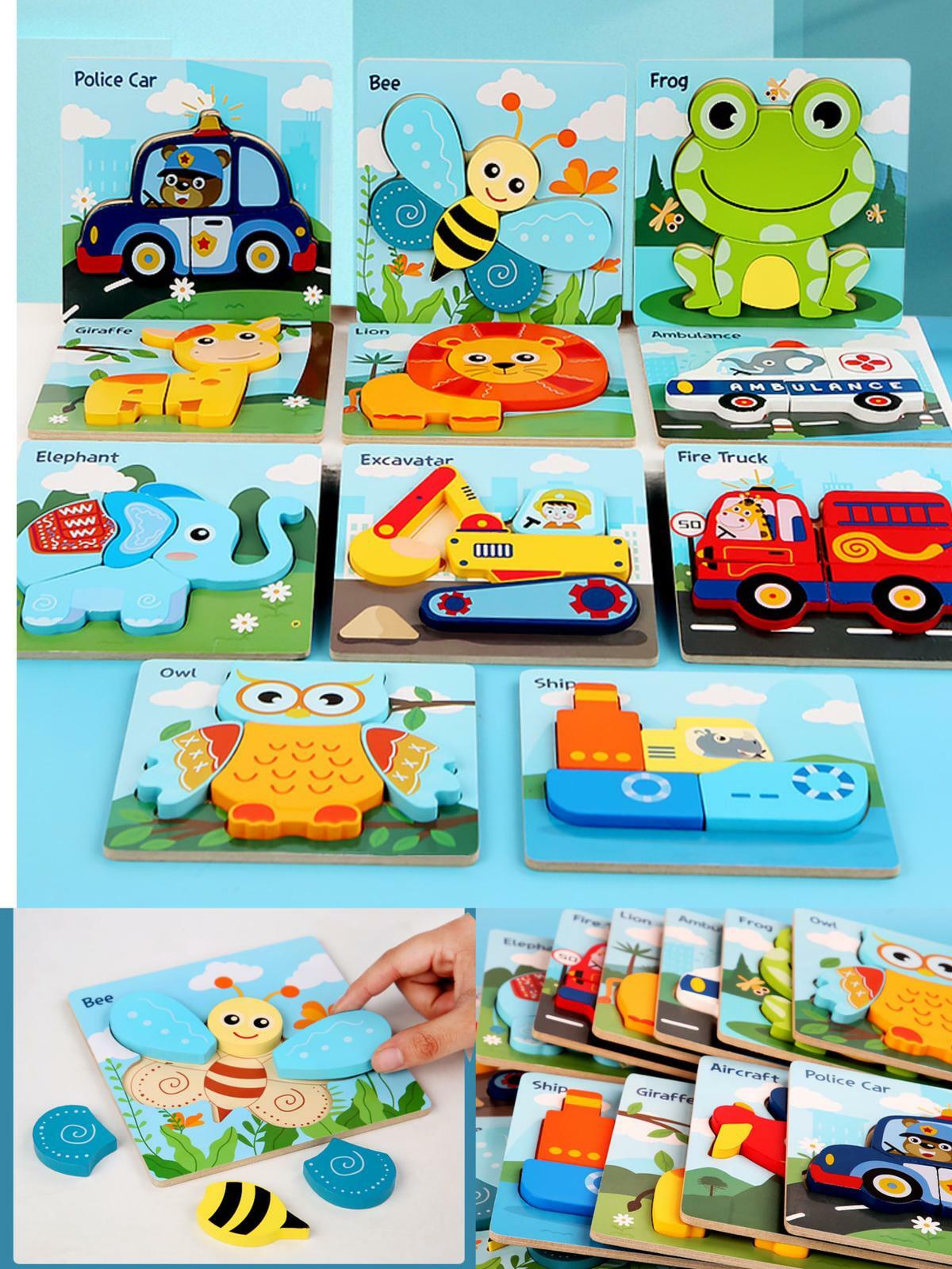 🧩嬰幼兒童認知動物交通木製立體拼板