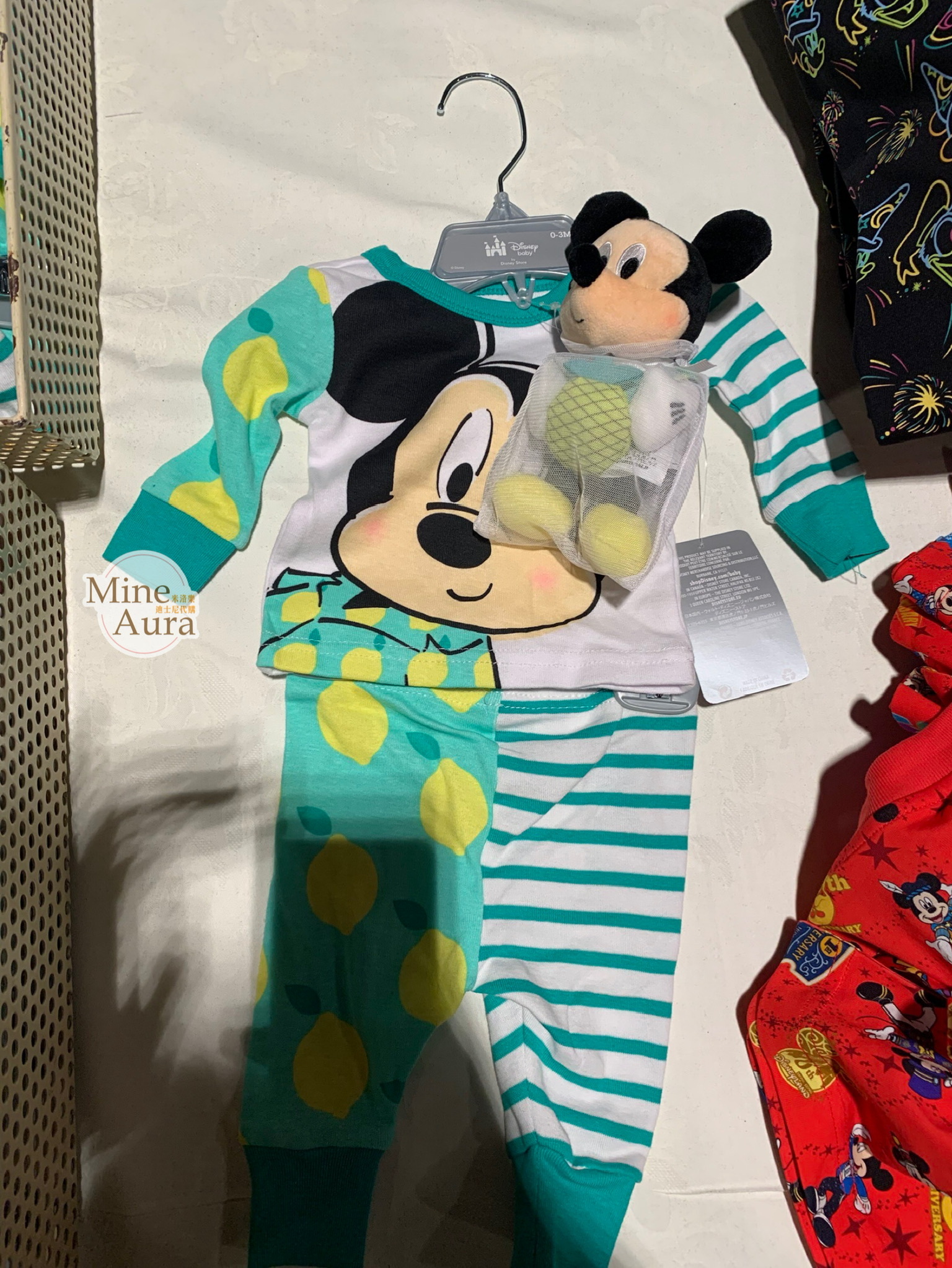 (特價現貨) 米奇 Mickey 圖案嬰兒上衣+褲子+玩偶組 三件套裝 套組 -香港迪士尼樂園