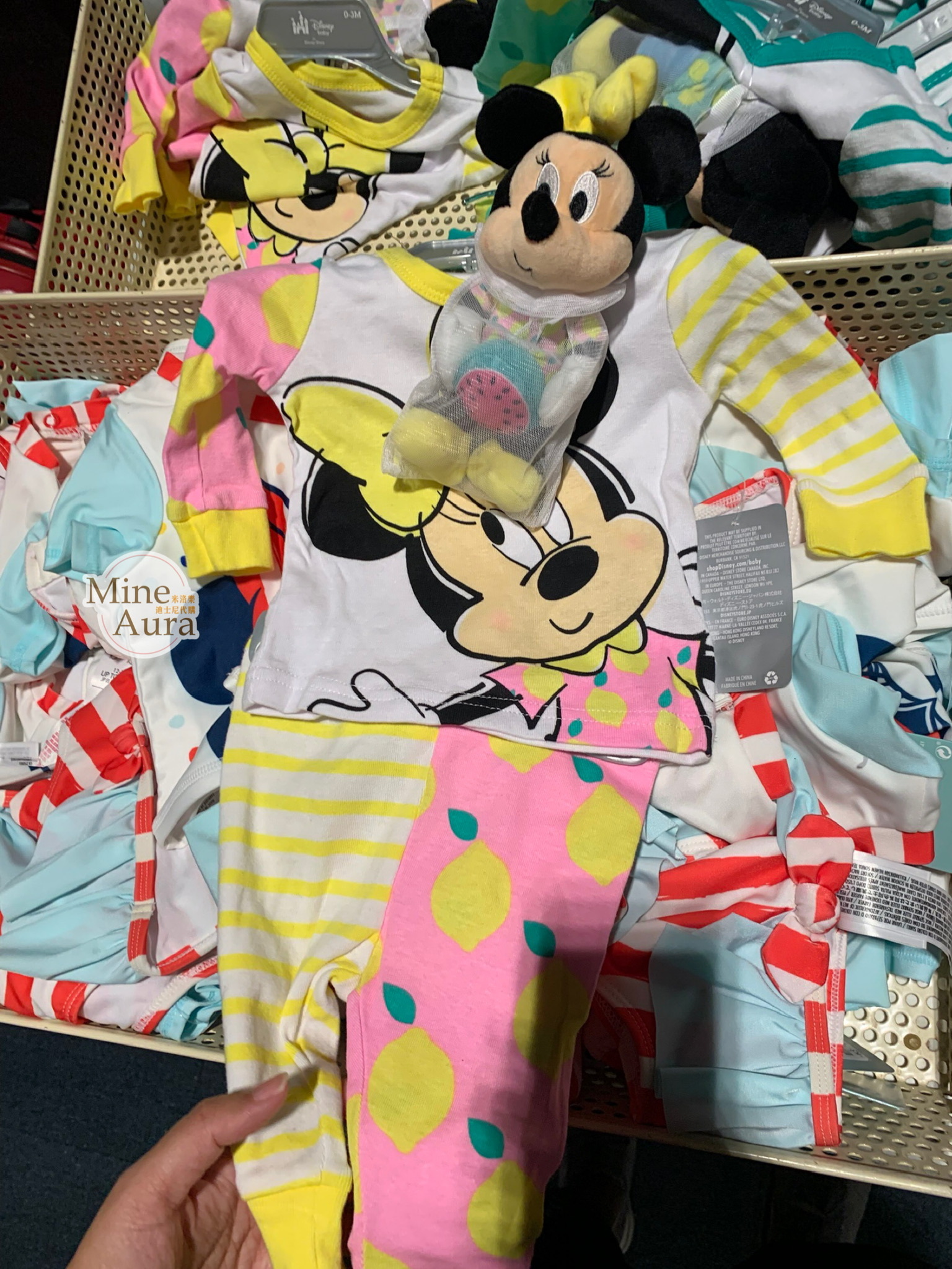 (特價現貨) 米妮 Minnie 圖案嬰兒上衣+褲子+玩偶組 三件套裝 套組 -香港迪士尼樂園