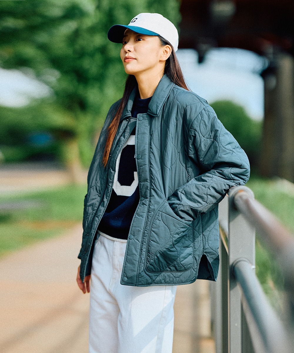 COVERNAT 造型絎縫 有領 襯衫外套 夾克 橄欖綠灰