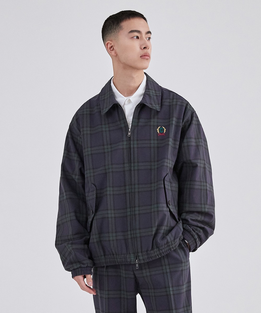 COVERNAT 復古 水洗格紋外套 夾克 海軍藍