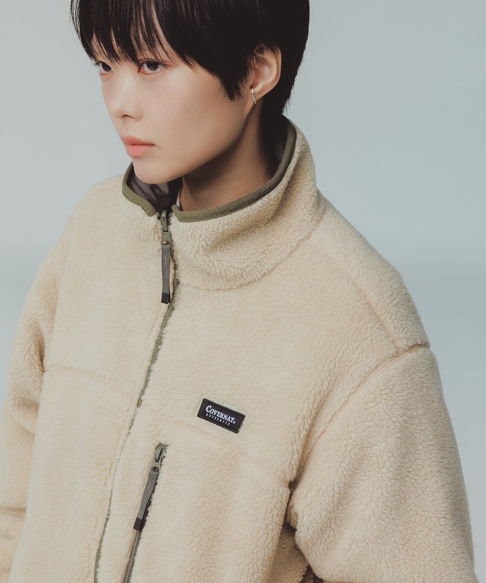COVERNAT 雙面羊羔絨 連帽外套 米色