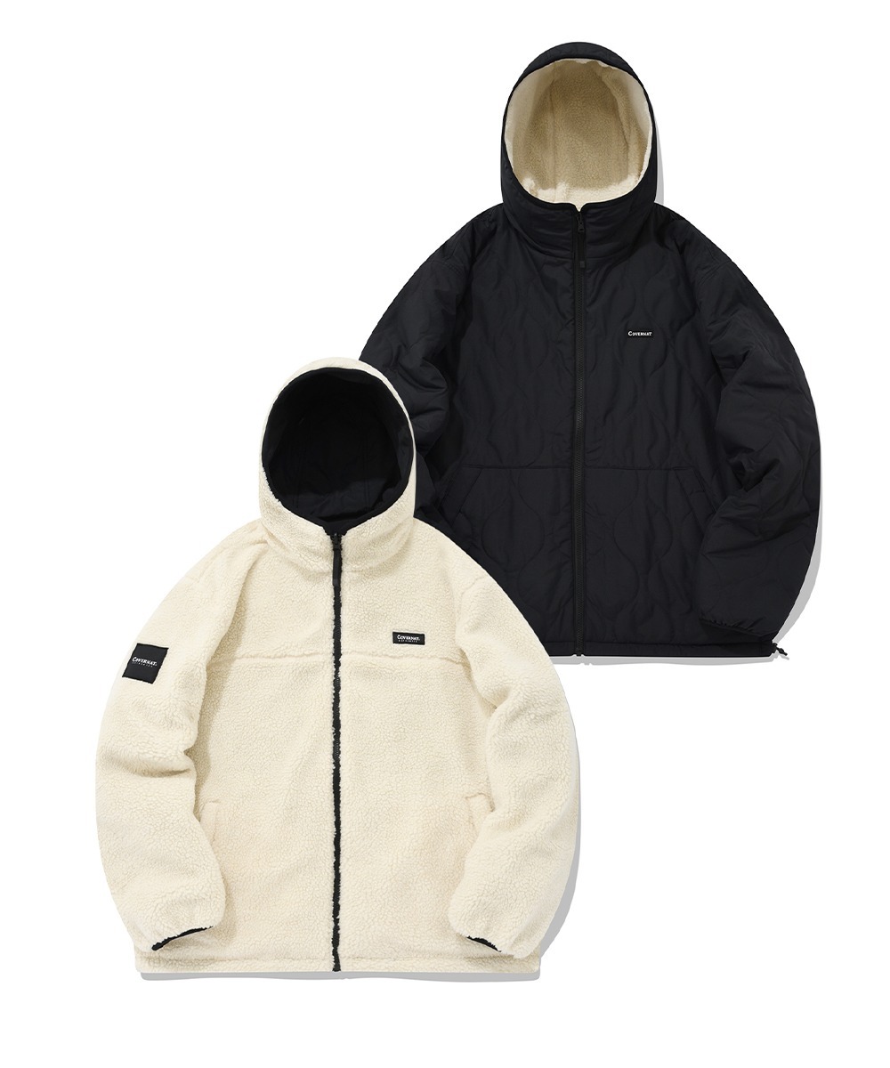 COVERNAT 雙面羊羔絨 連帽外套 象牙色