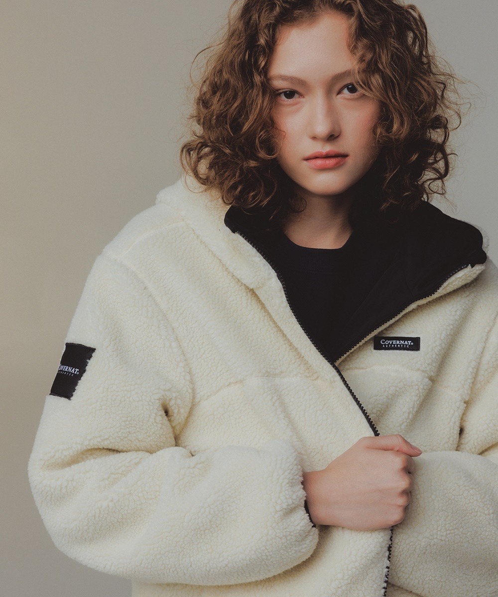 COVERNAT 雙面羊羔絨 連帽外套 象牙色