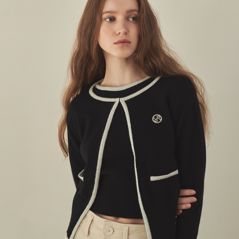 RONRON LINE CASHMERE CARDIGAN SET BLACK