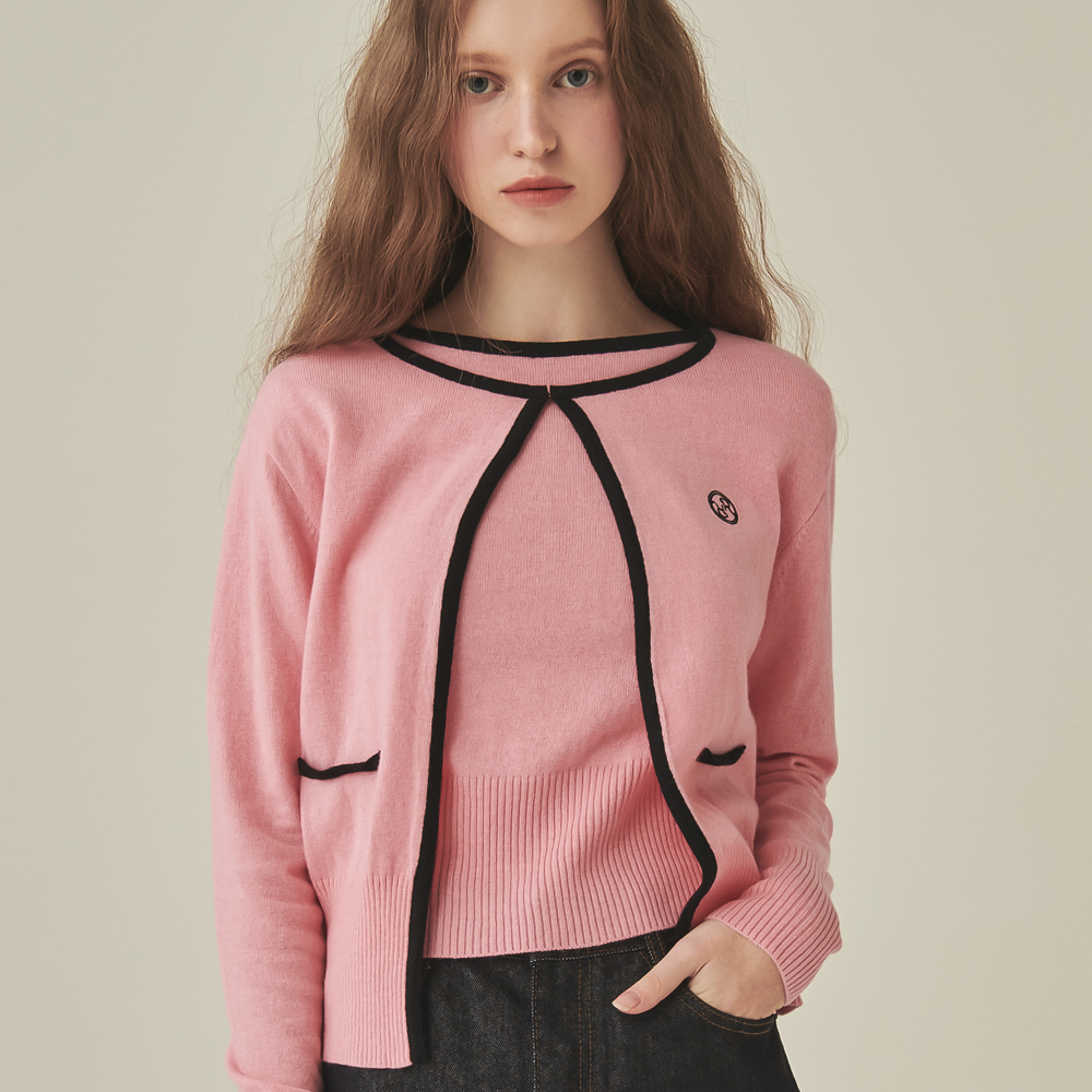 RONRON LINE CASHMERE CARDIGAN SET PINK