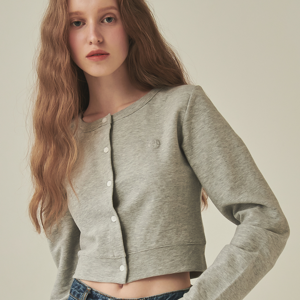 RONRON SOFT TERRY CROP CARDIGAN GREY