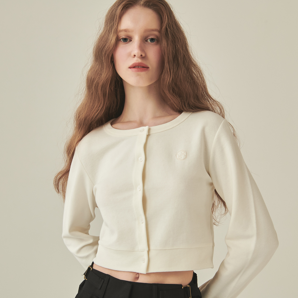 RONRON SOFT TERRY CROP CARDIGAN IVORY