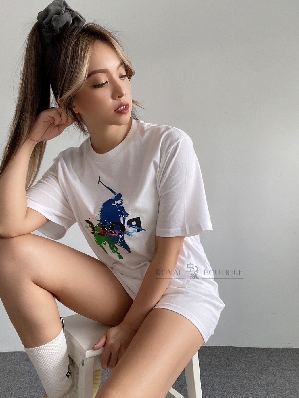 Ralph Lauren 女款 Polo 撞色潑漆印刷大馬短T