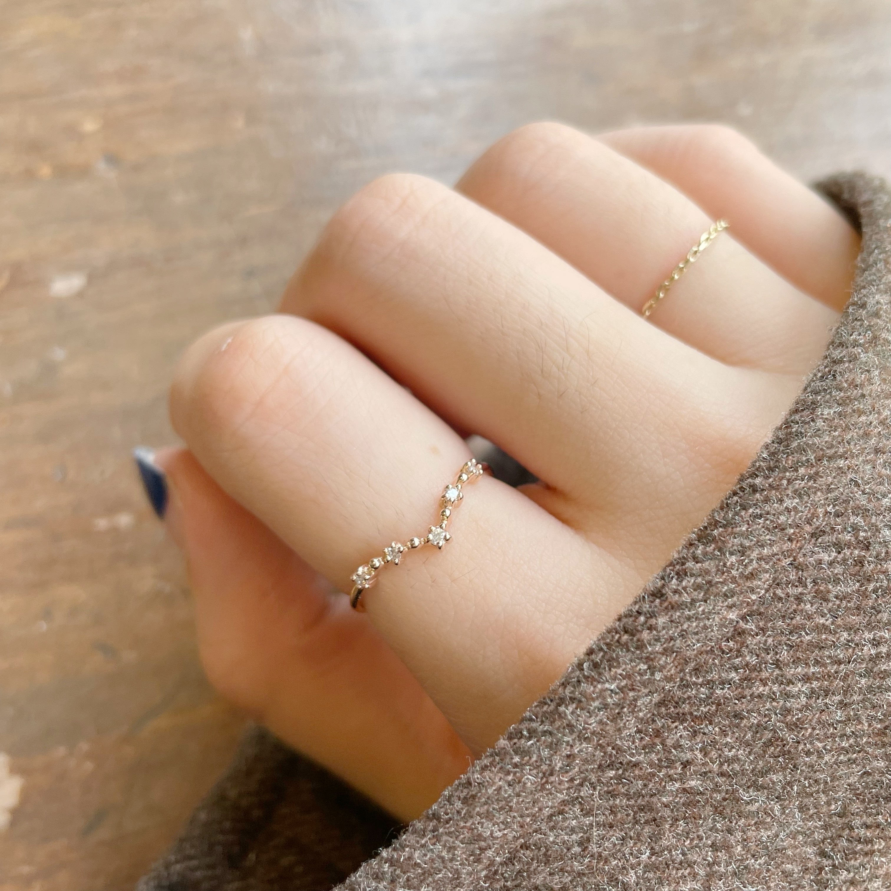 14K Stardust五顆真鑽V形戒指