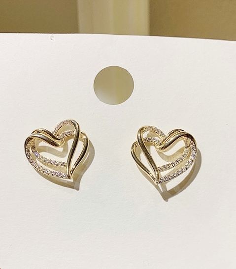 雙心碎鑽耳環