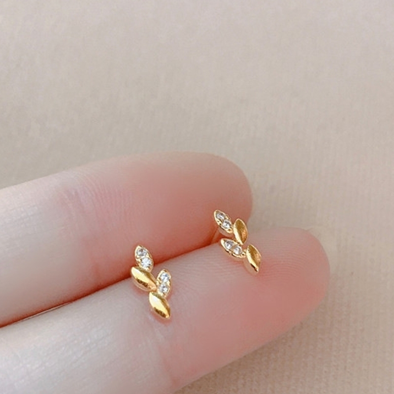 綴鑽樹葉迷你耳環