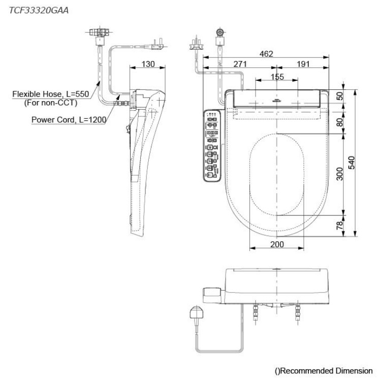 Toto TCF33320GAA D-Shape Multi-function Washlet (AC220V)