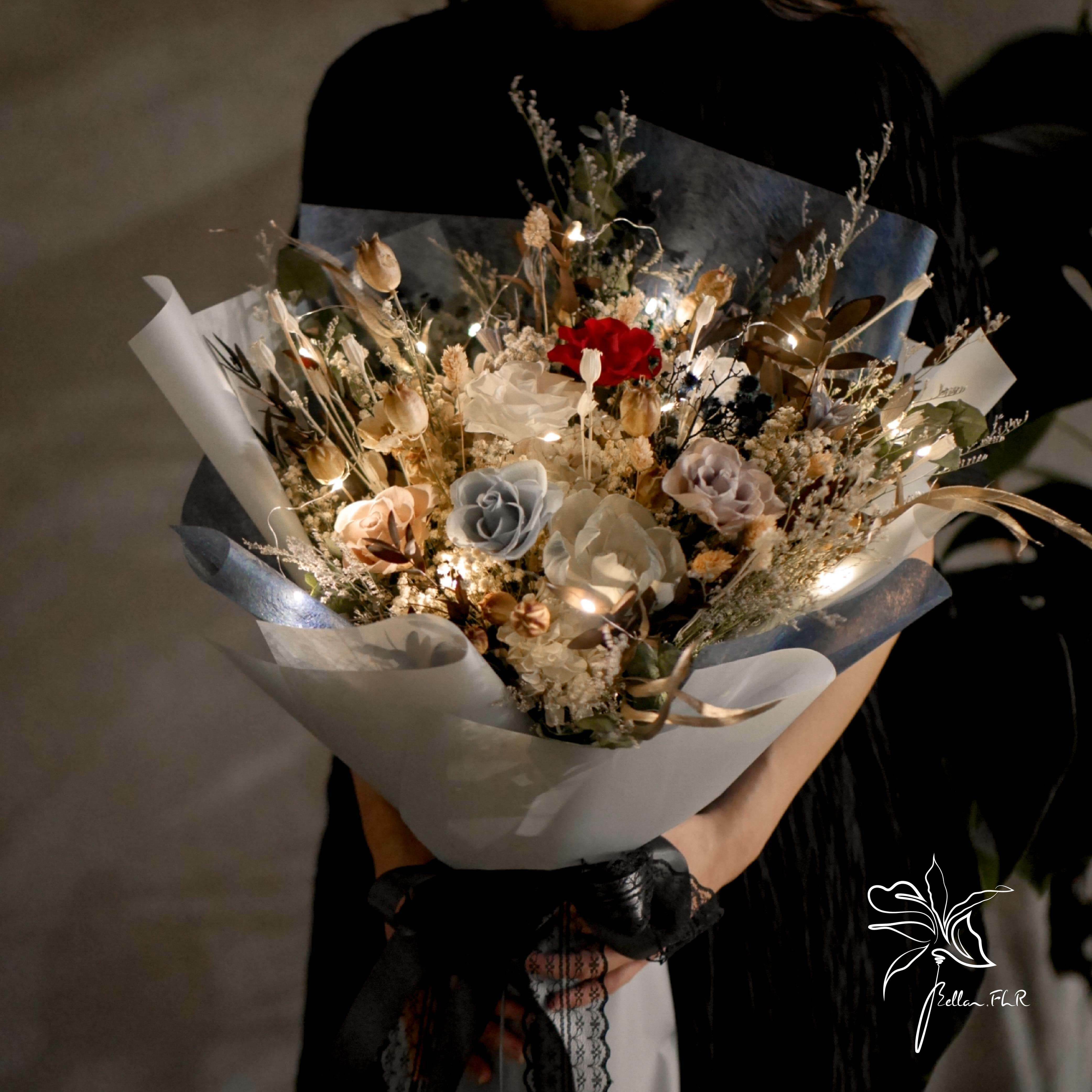 【燕尾服紳士的浪漫宣言】大型永生乾燥花束