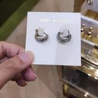 [S] TORY BURCH SERIF-T PAVE HUGGIE H EARRINGS,WORN TORY, 78635-020 (STB185)