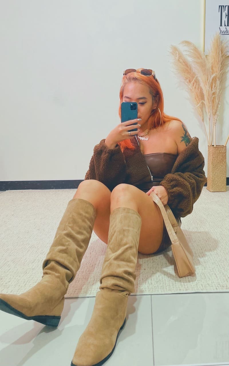 麂皮卡其西部靴