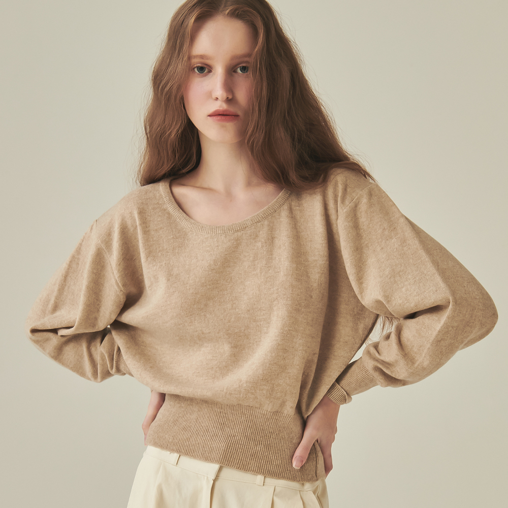 RONRON U NECK CROP KNIT OATMEAL