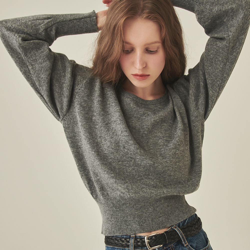 RONRON U NECK CROP KNIT GREY