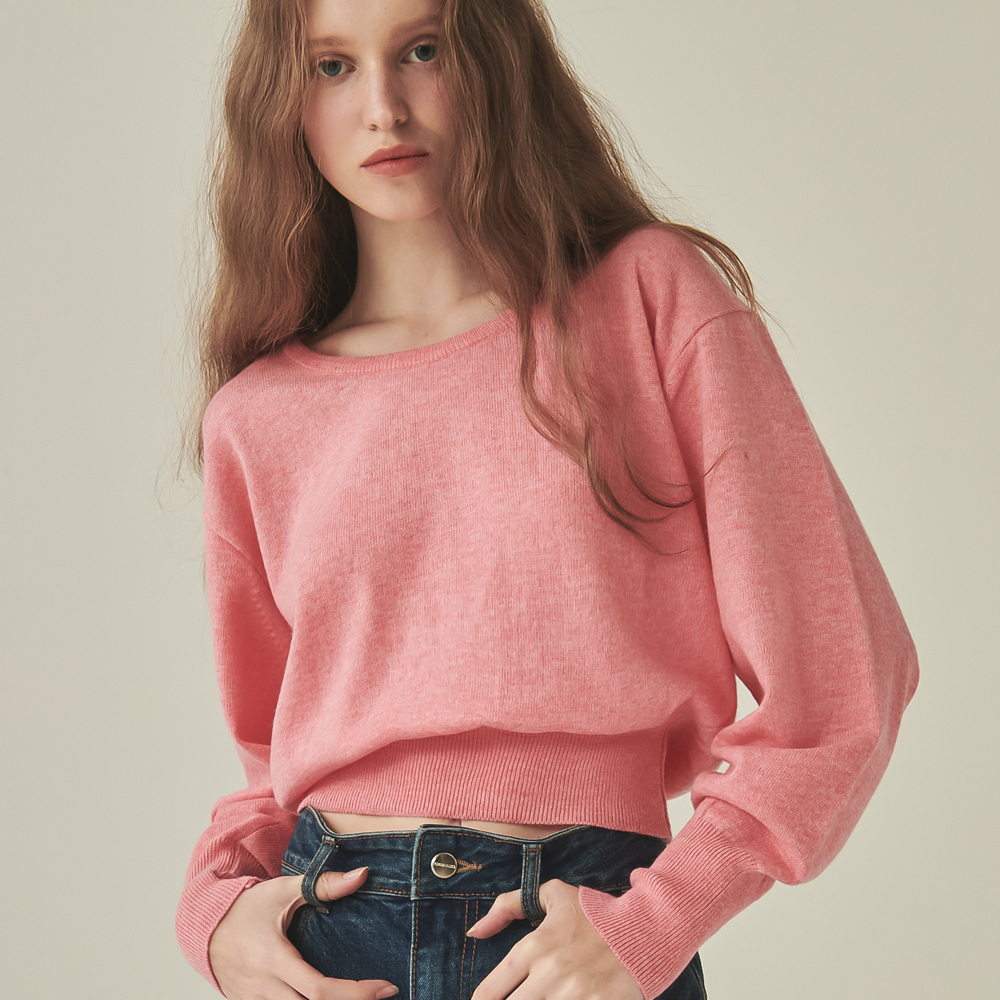 RONRON U NECK CROP KNIT PINK
