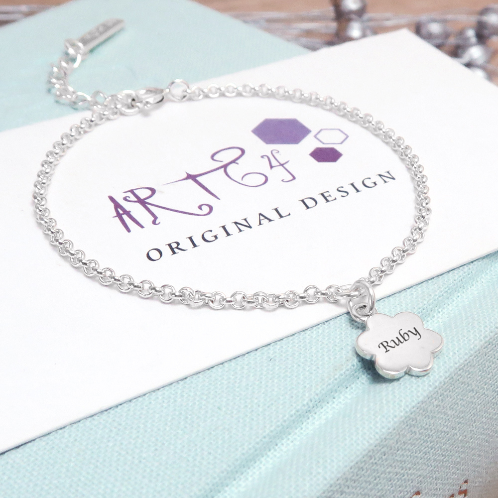 小小花兒 垂墜款 925純客製化刻字手鍊