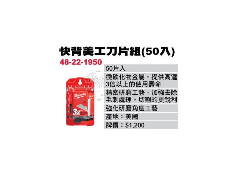 ＊中崙五金【附發票】(50片) 美沃奇 快背美工刀片 48-22-1950 適用1901/ 1902/ 1910美工刀