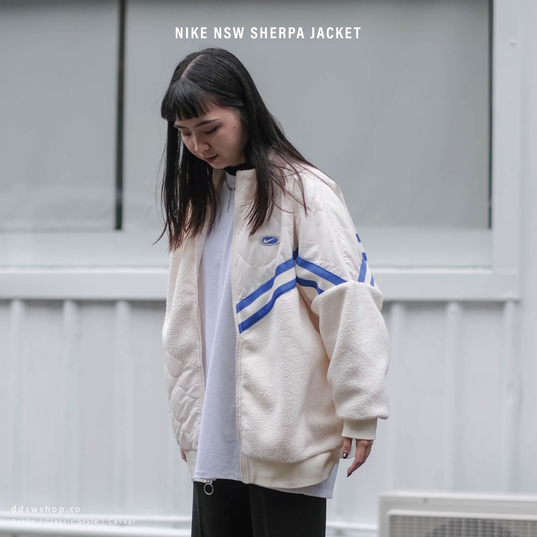 "現貨" Nike NSW Sherpa Jacket 外套 拼接 羊羔毛 葫蘆紋 立領 藍勾 復古 教練外套 奶油白 FB1821-118