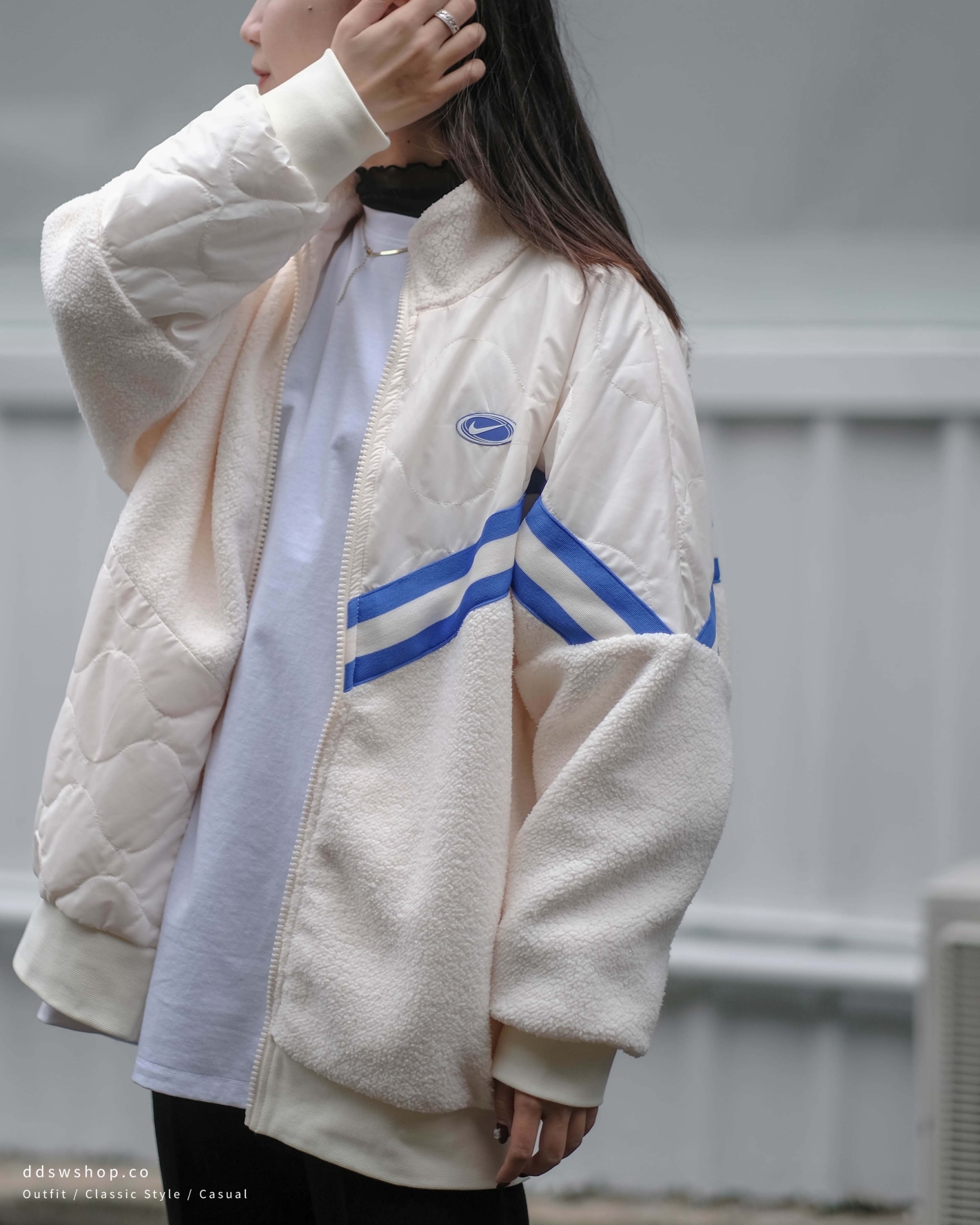 "現貨" Nike NSW Sherpa Jacket 外套 拼接 羊羔毛 葫蘆紋 立領 藍勾 復古 教練外套 奶油白 FB1821-118