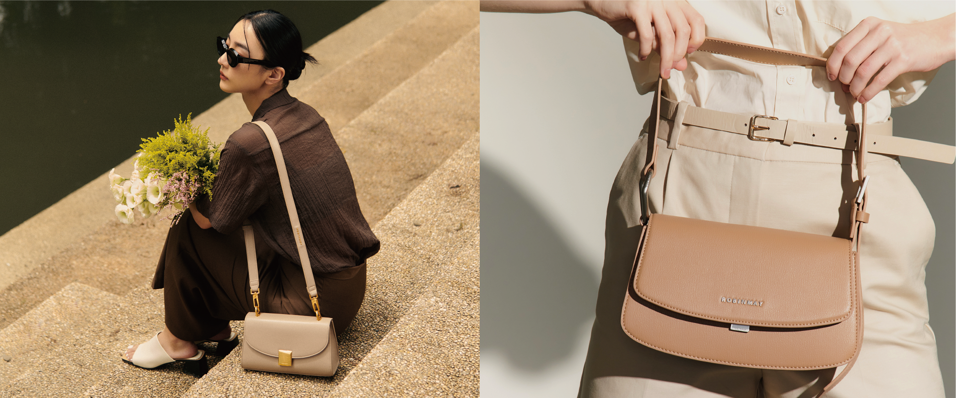 杏棕色彩的初星盛典肩背包及日森銀星斜背包